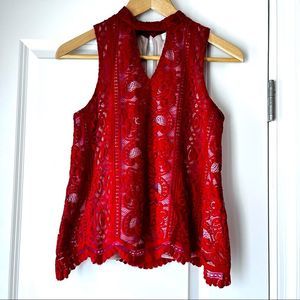 Nordstrom Love, Fire red sleeveless lace top size S/P